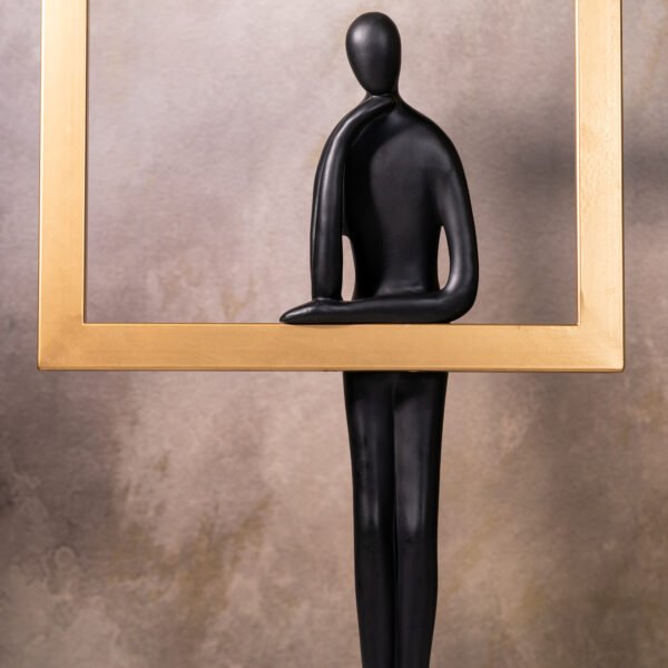 A Contemplative Abstract Sculpture within a Golden Portal of Self-Reflection