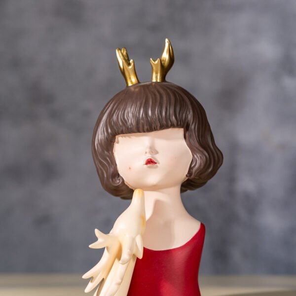 Mystical Angelic Girl Sculpture with Golden Stylized Wing-like Hand Detailed