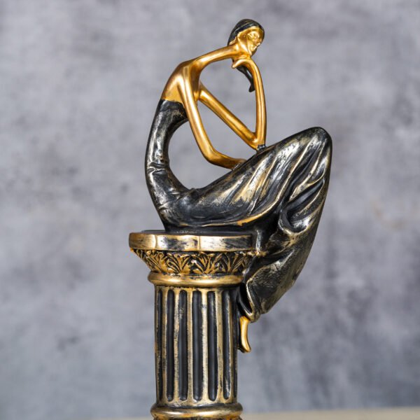 Nordic Style Resin Sculpture of a Thoughtful Women on a Classical Pedestal, Elegant Home and Office Decor Figurine