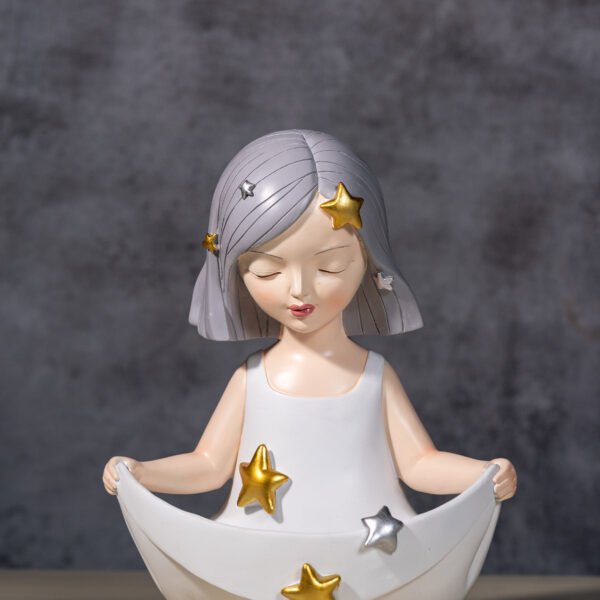 Nordic Style Resin Girl Figurine Statue with Stars and Flowing Skirt Design