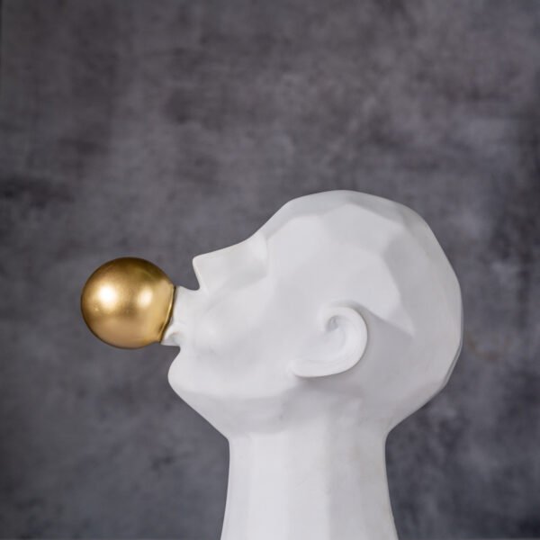 Modern Minimalist White Ceramic Human Head Sculpture with Gold Bubble,Nordic-Inspired Abstract Art Piece for Home and Office