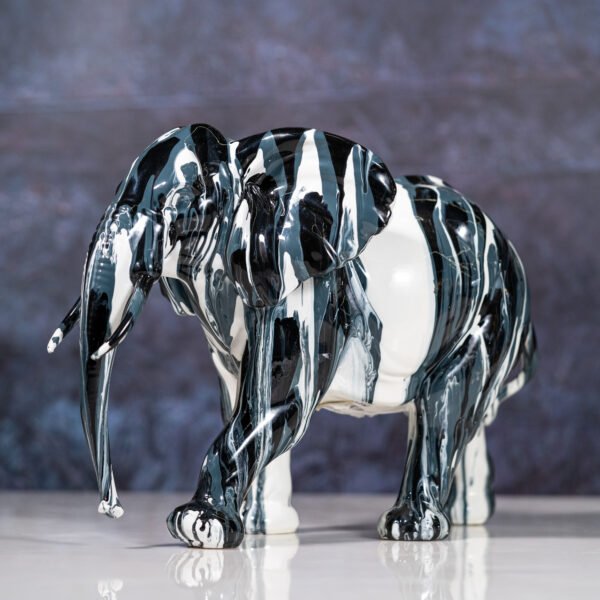 An Abstract Elephant Sculpture with Marbled Black,White and Grey Patttern