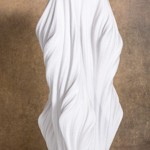 Elegant White Sculptural Vase with Draped Fabric-like Texture, a Modern 3D Printed Ceramic Art Piece Displaying Dynamic Waves and Aesthetic Form
