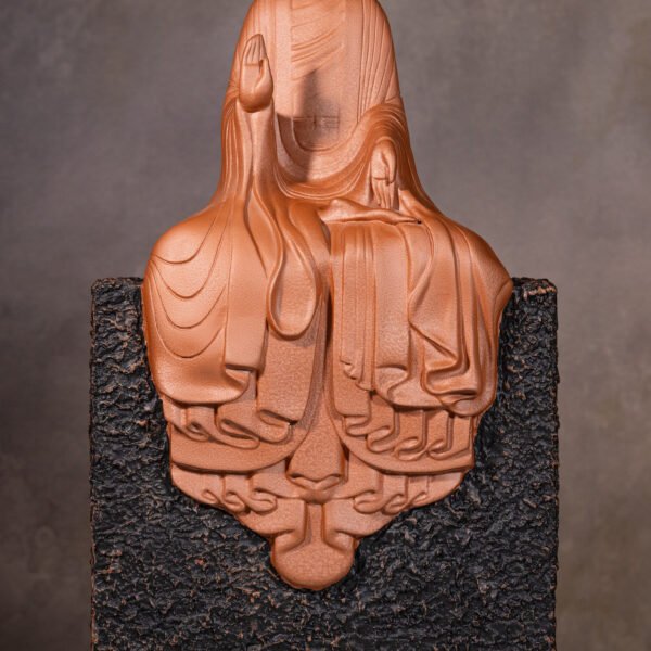 Meditating Buddha Statue with Uttarabodhi Mudra, Symbolizing Supreme Enlightenment and Connection to Divine Universal Energy, Resting on a Textured Base.
