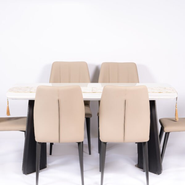 Modern Rectangular Dining Table with Beige Upholstered Chairs