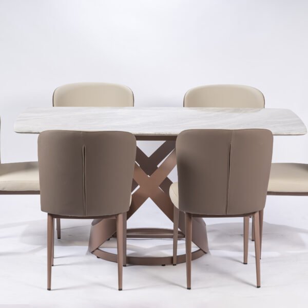 Modern Dining Set with Upholstered Chairs and a White Table