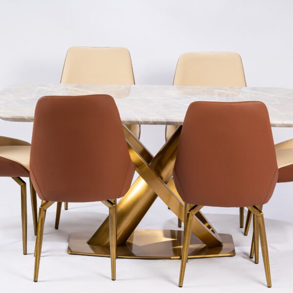 Luxurious Modern Velvet Dining Chairs with Elegant Gold-Tone Cross Bases – Available in Terracotta and Cream Upholstery
