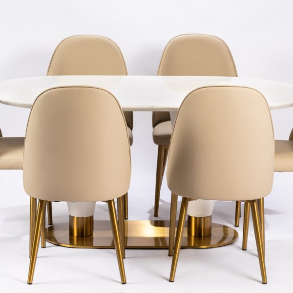 Modern Stackable Dining Chairs with Beige Upholstery and Elegant Gold-Finished Metal Legs