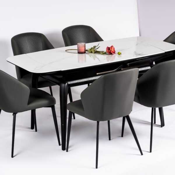 Modern Stackable Black Office/Dining Chair with Dark Grey Fabric Seat and Metal Frame