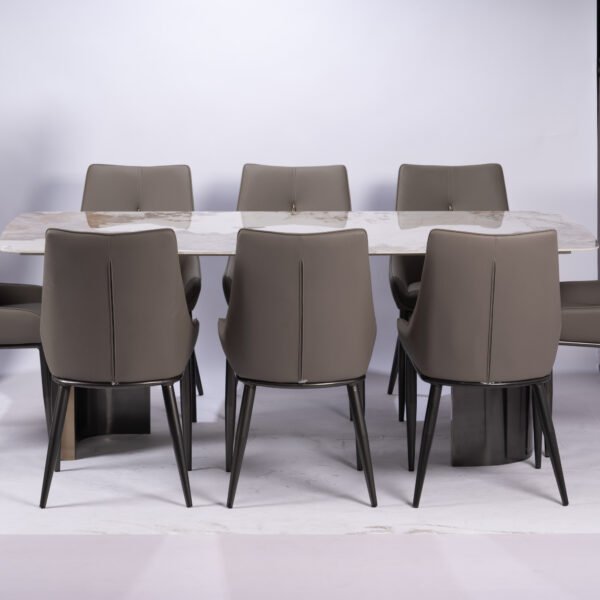 Modern Taupe Faux Leather Dining Chairs with Sleek Black Metal Legs, Designed for Compact Storage and Contemporary Interiors
