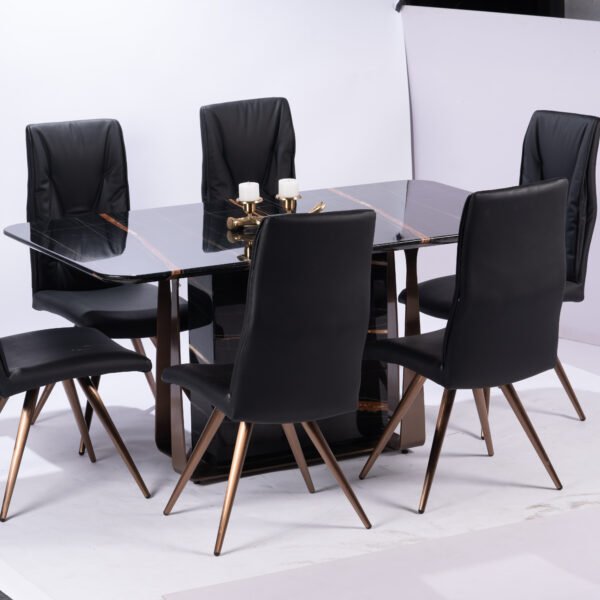Opulent Black Velvet Dining Chairs with Polished Gold-Tone Metal Frames, Set of six, Modern Luxury Design for Elegant Dining Spaces