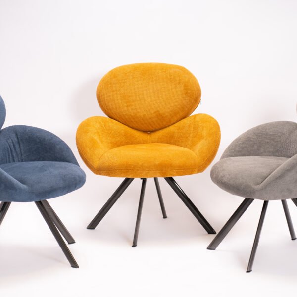 Set of 3 Modern Velvet Upholstered Dining Chairs in Chic Blue, Vibrant Orange, and Elegant Grey with Sleek Black Metal Legs